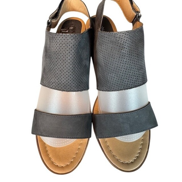 Sophia Milano Gray Perforated Slingback Block Heel Sandals Made in Italy - 9 - Picture 8 of 11